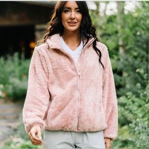 RETIRED ZYIA  BLUSH COLORED SHERPA zipper Lined pockets JACKET SZ LG EUC